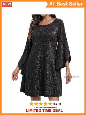 Glitter Sequin Batwing Sleeve Shift Mini Cocktail Party Dress